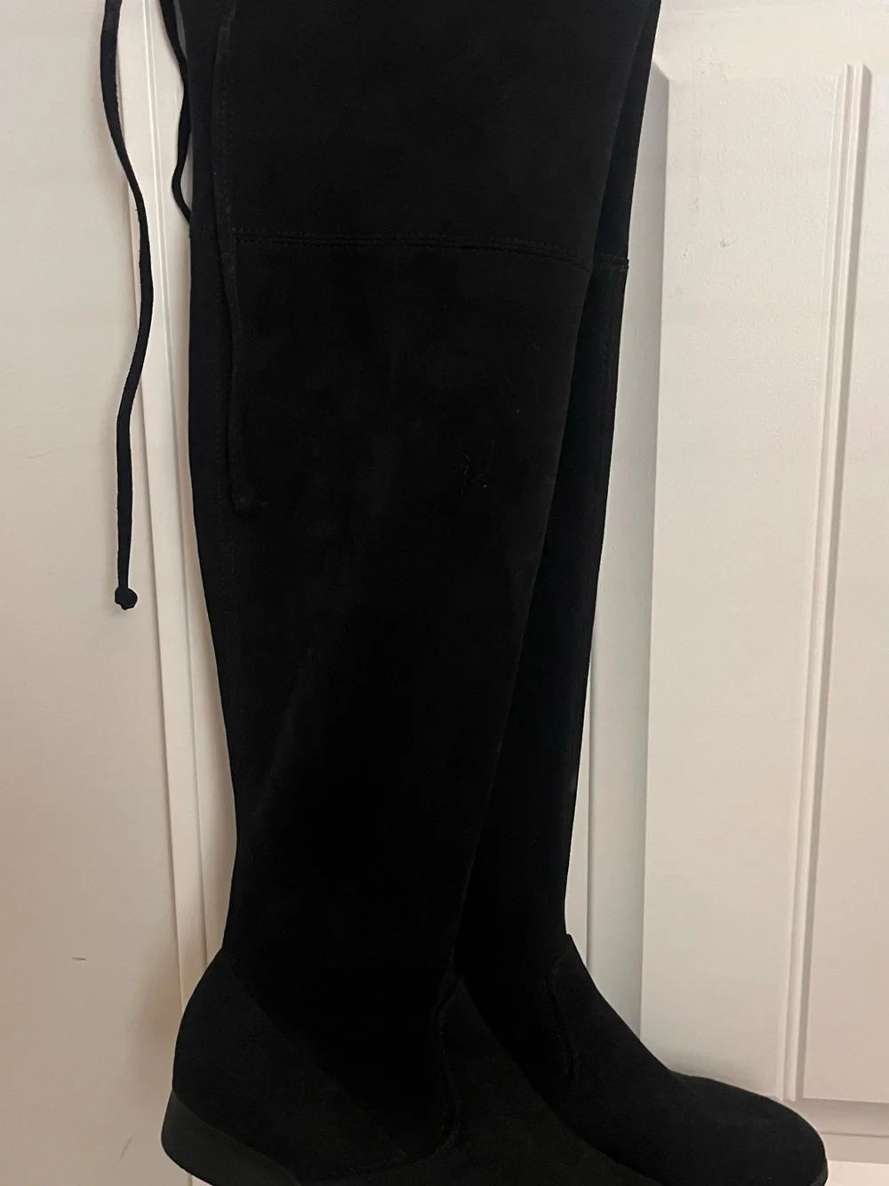 Women's Black Over-the-Knee Suede Boots with Back Tie